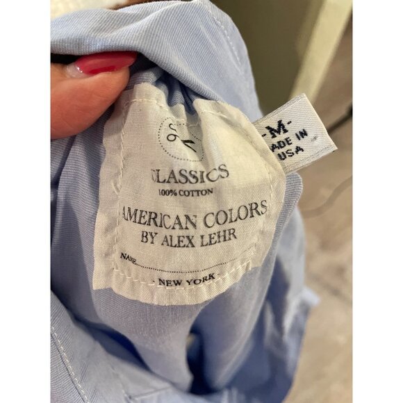 American Colors by Alex Lehr Blue V Neck Collared Long Sleeve Blouse Sz M - Picture 7 of 12